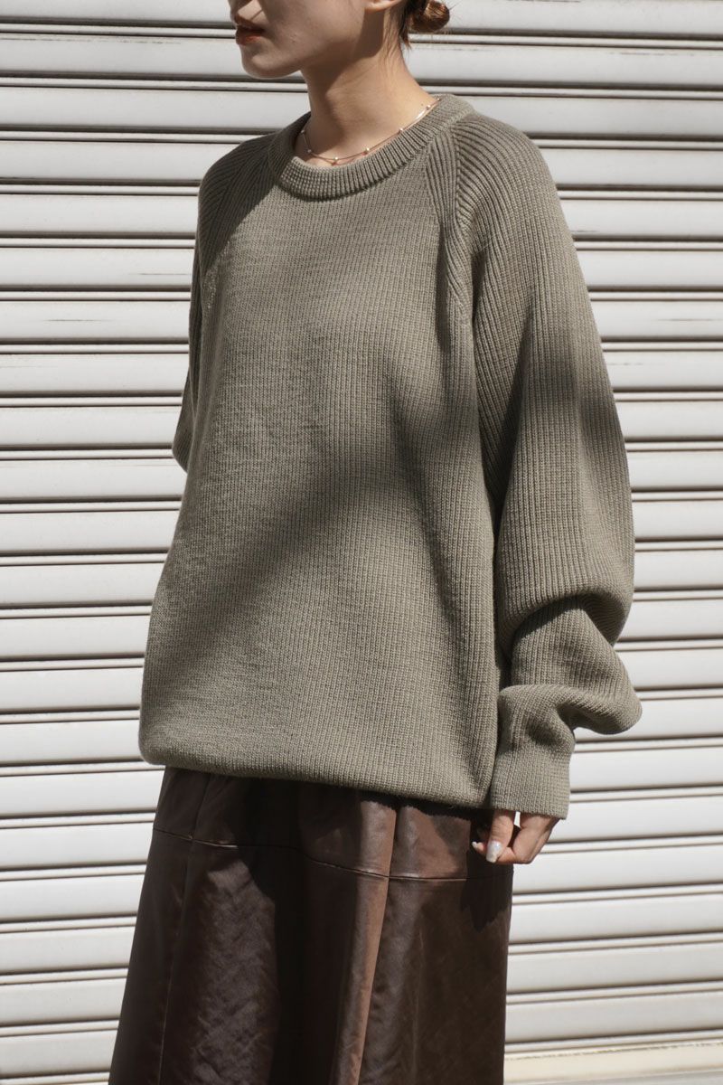 WOOL LOW GAUGE CREW NECK[L.KHAKI] | 1LDK ONLINE STORE 