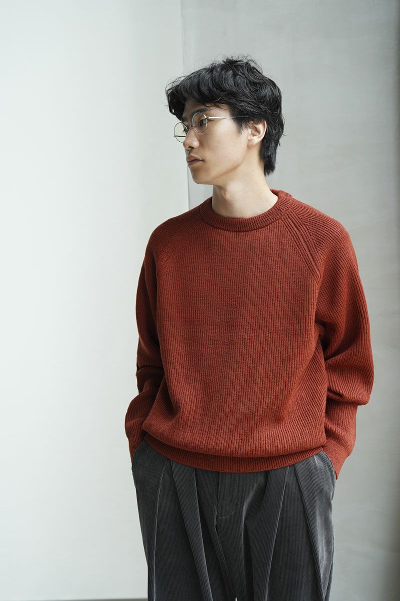 EVCON WOOL LOW GAUGE CREW NECK[ORANGE]