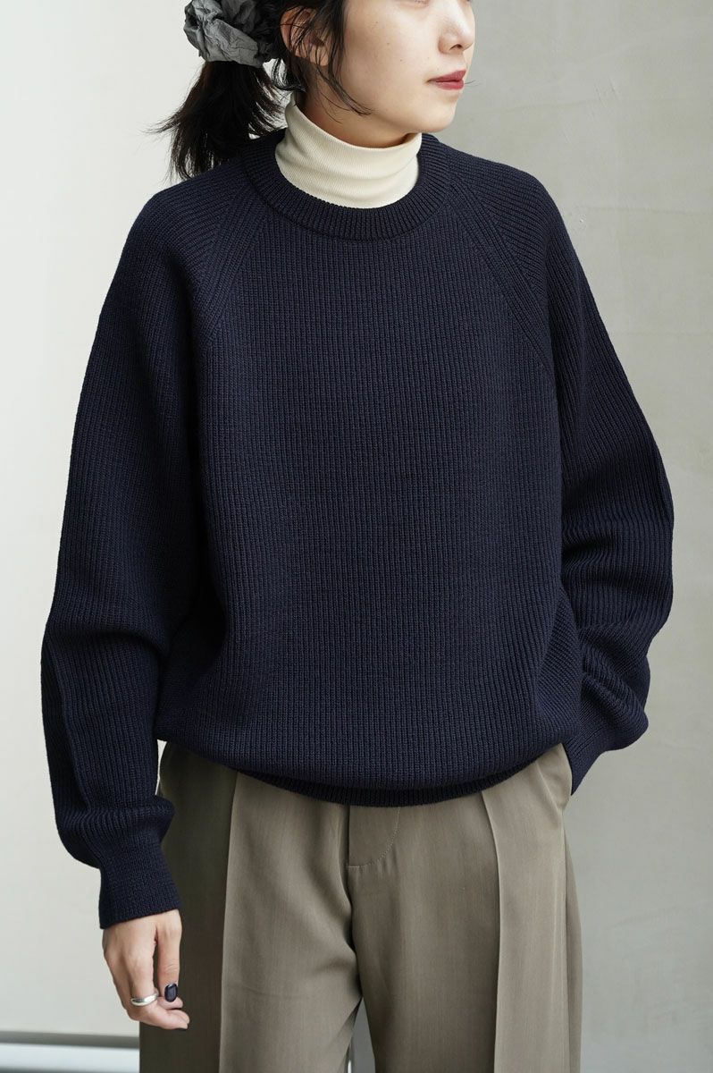 WOOL LOW GAUGE CREW NECK[NAVY] | 1LDK ONLINE STORE