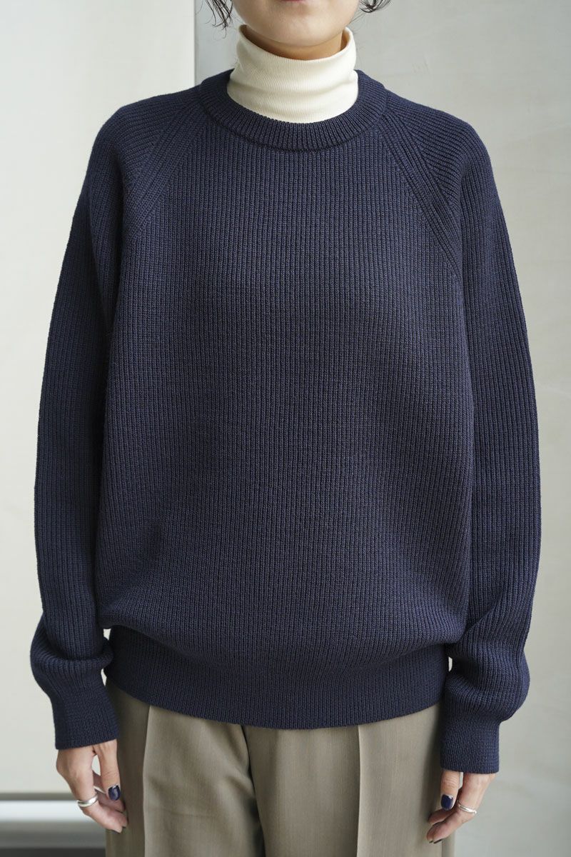 WOOL LOW GAUGE CREW NECK[NAVY] | 1LDK ONLINE STORE