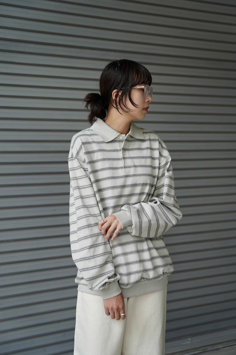 KASURI BORDER L/S POLO[GRAY]