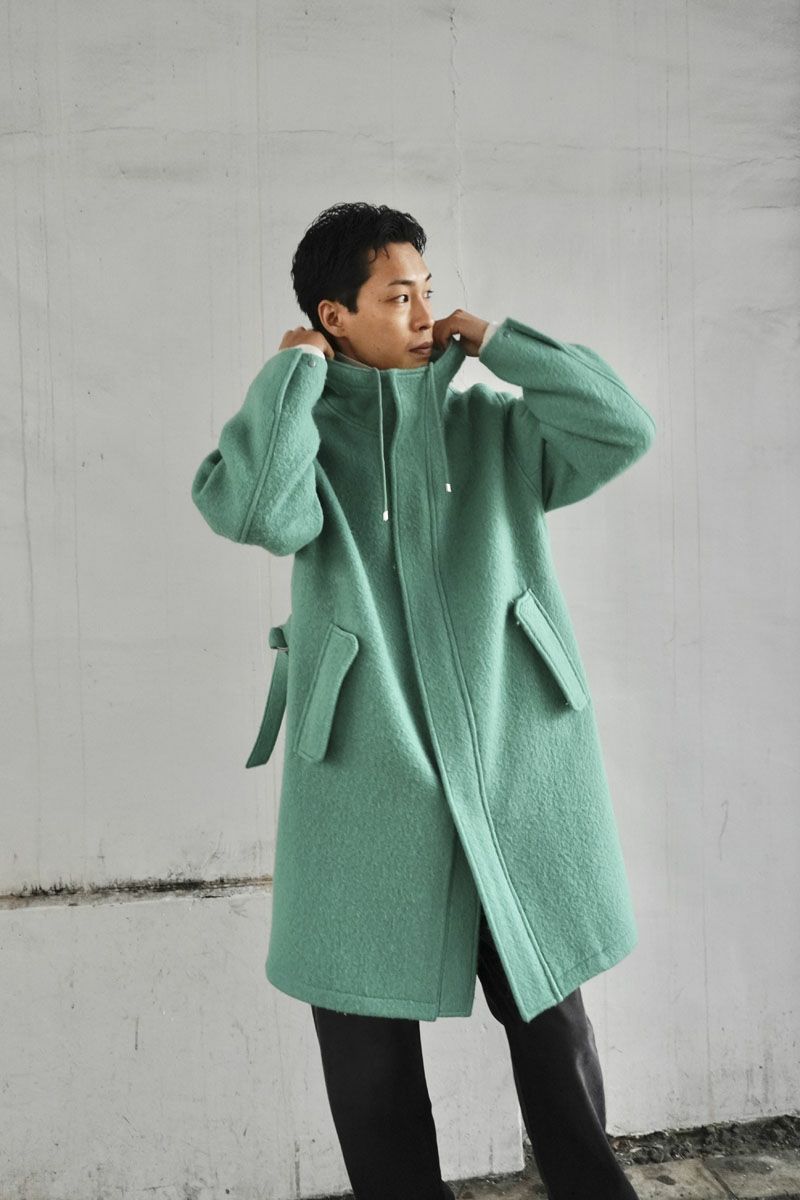 BRUSHED ALPACA WOOL MELTON HOODED COAT[JADE GREEN] | 1LDK ONLINE STORE