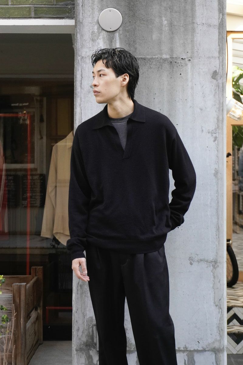 SUPER FINE CASHMERE SILK KNIT POLO[BLACK] | 1LDK ONLINE STORE