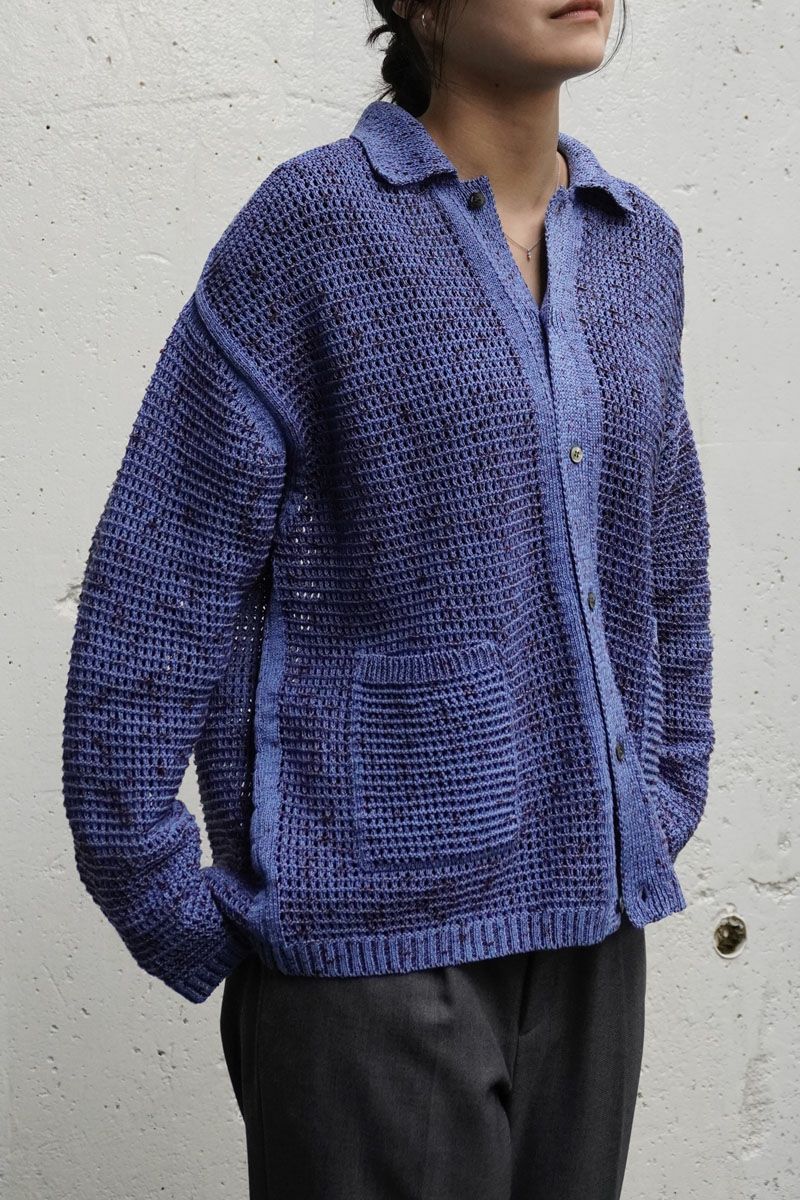 MESH KNITTED BUTTONED CARDIGAN[FOG BLUE] | 1LDK ONLINE STORE