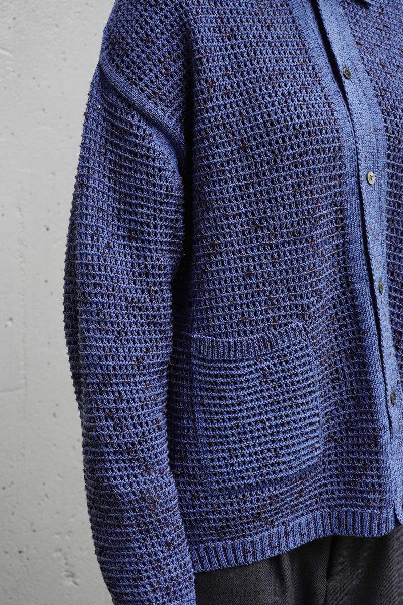 MESH KNITTED BUTTONED CARDIGAN[FOG BLUE]