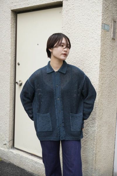 MESH KNITTED BUTTONED CARDIGAN[FOG BLUE] | 1LDK ONLINE STORE