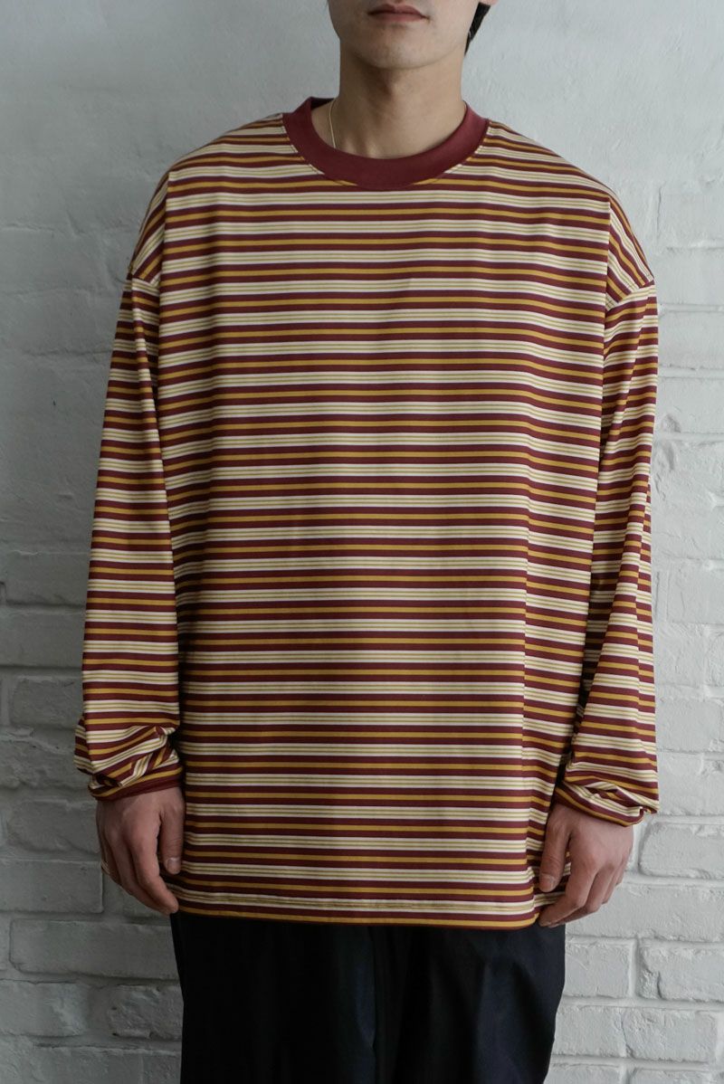 【MENS】TECH DRAWSTRING MULTI BORDER L/S TEE[BURGUNDY×MUSTARD] | 1LDK ONLINE  STORE