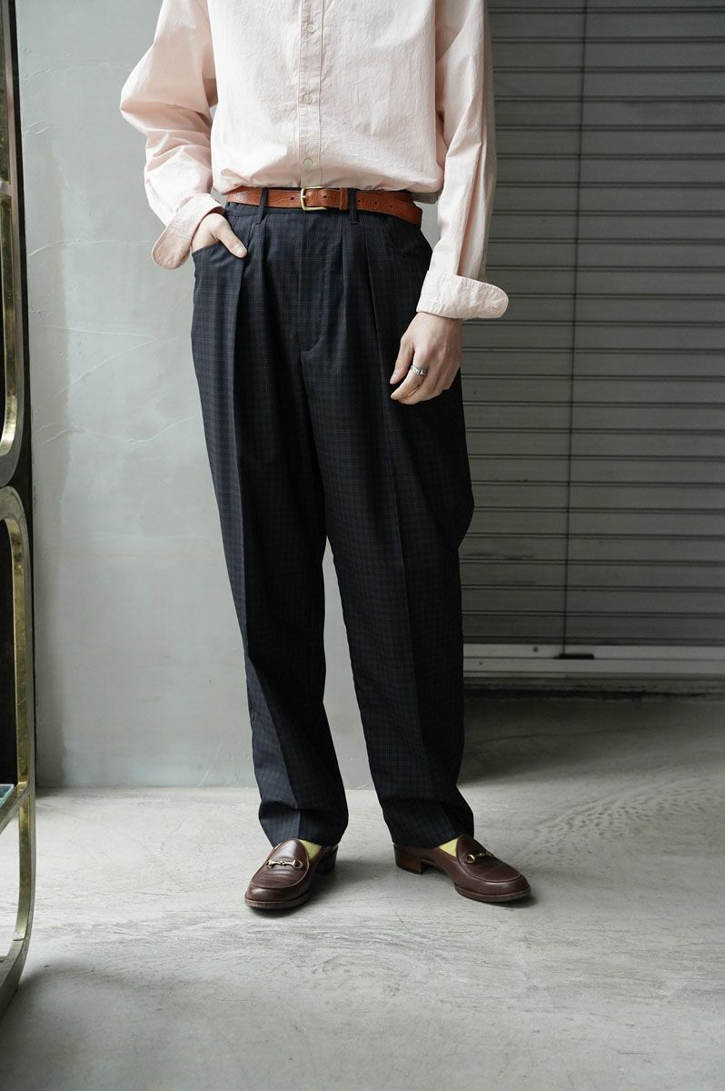 Two Tuck Wide Tapered Pants[NAVY PLAIDS] | 1LDK ONLINE STORE