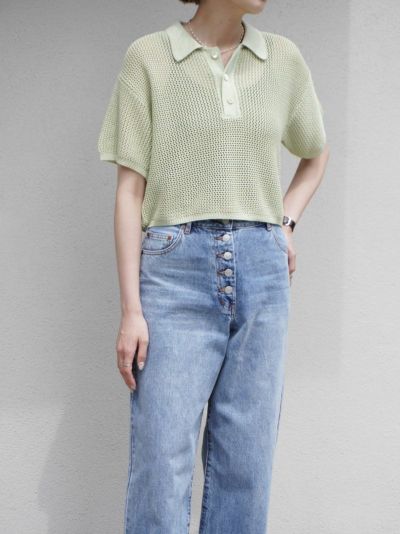 CROPPED MESH S/S POLO[LIME.M]