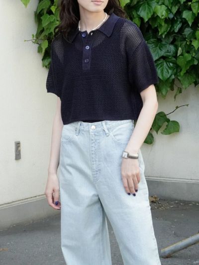 CROPPED MESH S/S POLO[NAVY.M]