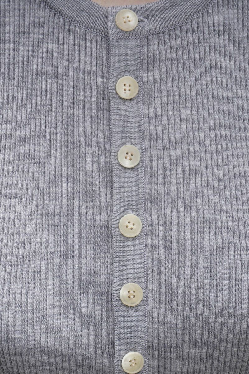 SUPER FINE WOOL HIGH GAUGE RIB KNIT SHORT CARDIGAN[GRAY