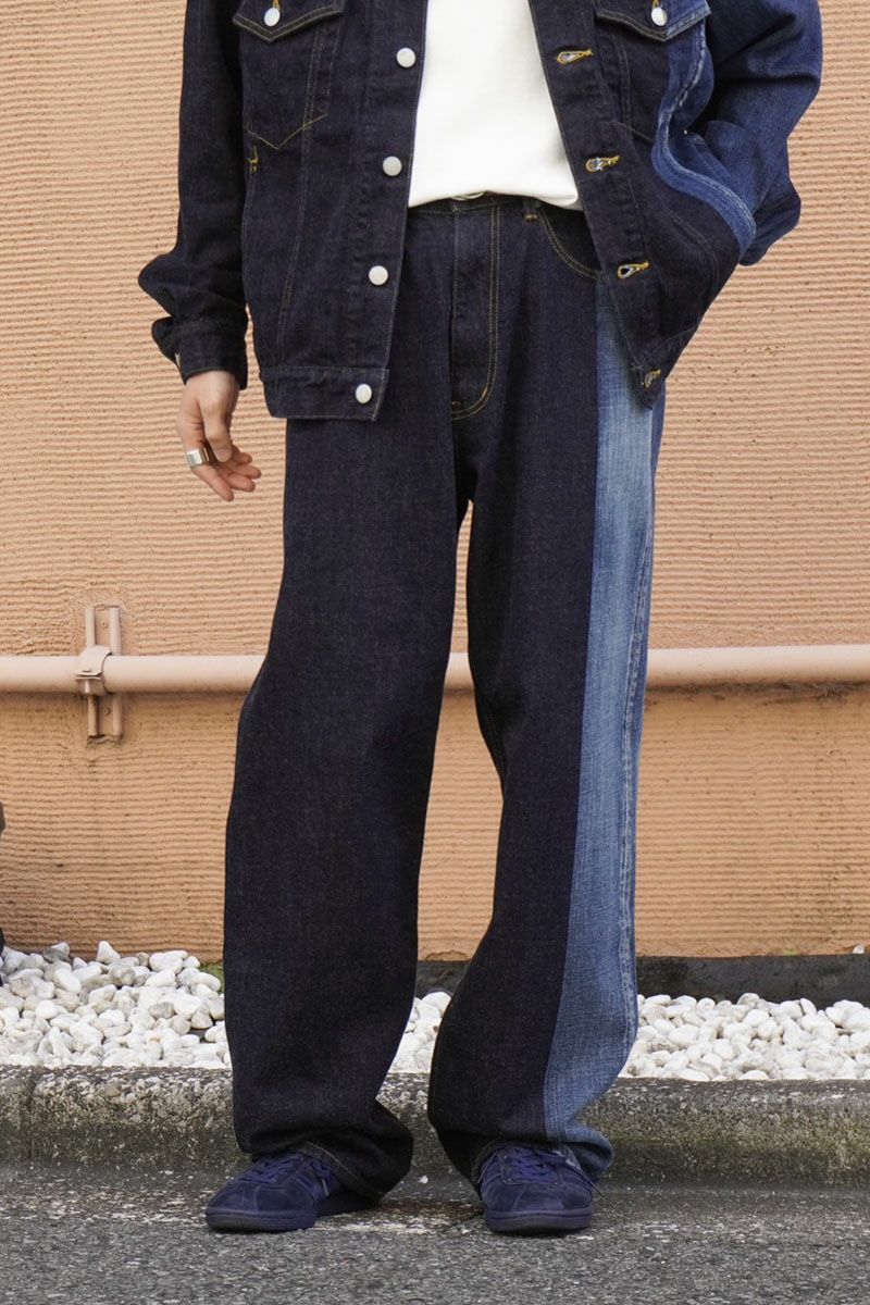 LASER PROCESSED DENIM WIDE STRAIGHT PANTS[INDIGO] | 1LDK