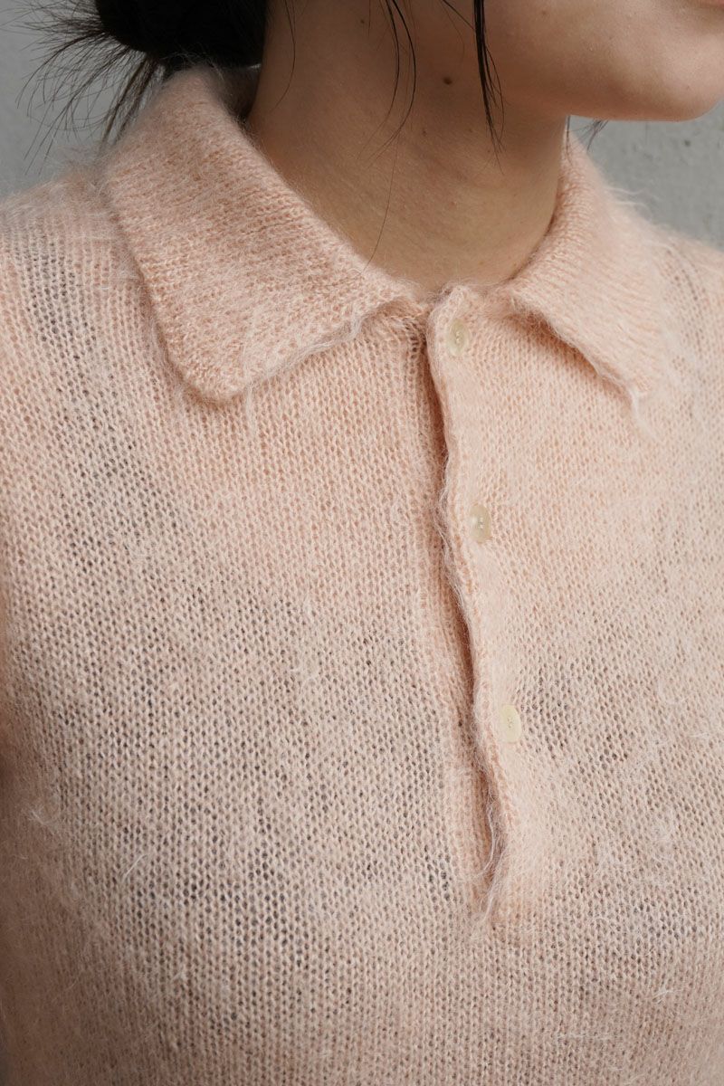 BRUSHED SUPER KID MOHAIR KNIT SHORT POLO[PINK] | 1LDK ONLINE