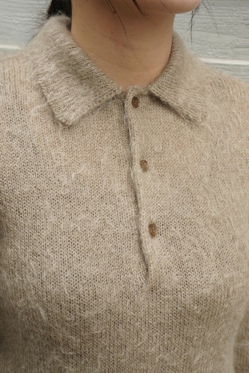 BRUSHED SUPER KID MOHAIR KNIT SHORT POLO[BEIGE] | 1LDK