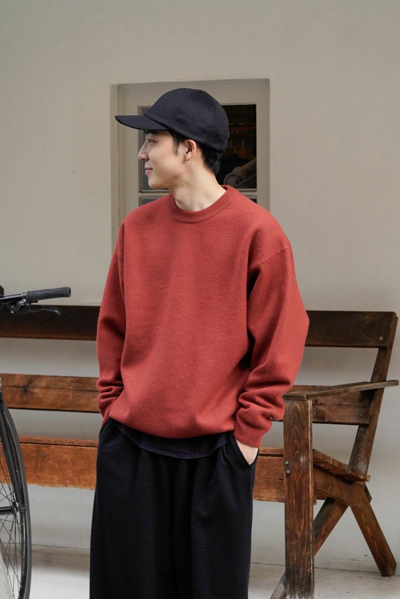 FELTED MERINO WOOL CREW NECK KNIT[RED] | 1LDK ONLINE STORE