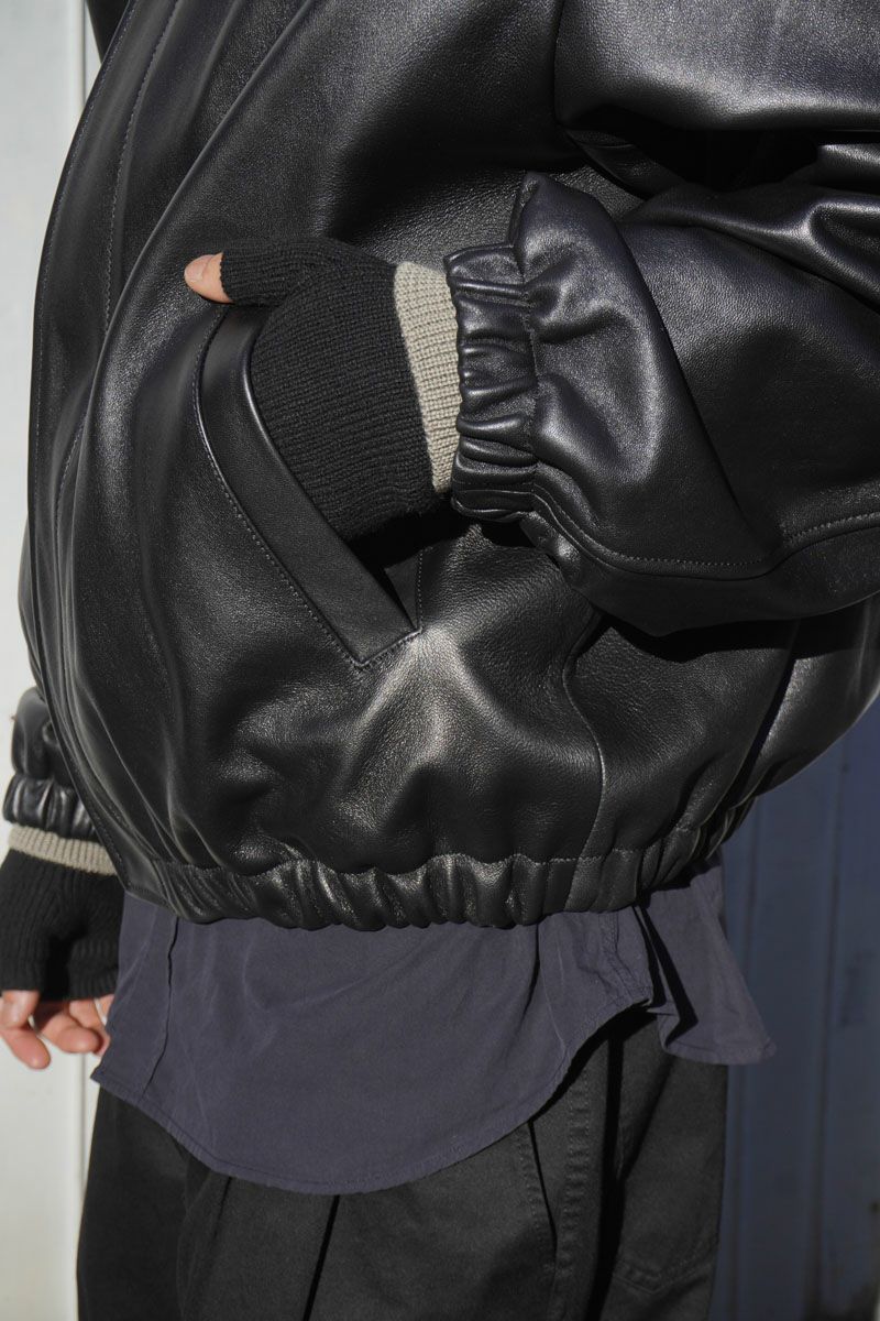GGG pour homme レザージャケット ハーフジップ　本革　ブラックL GGG pour homme レザージャケット ハーフジップ 本革 ブラックL