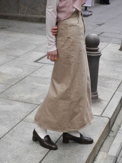 DENIM MAXI SKIRT[BEIGE]