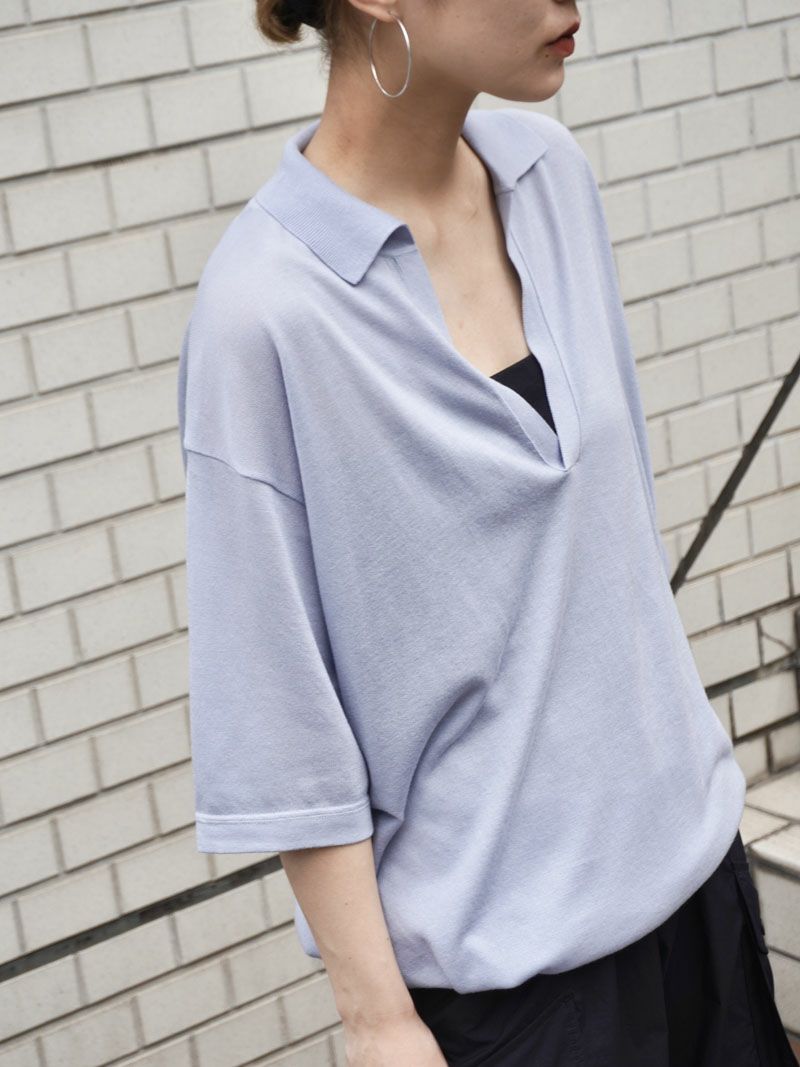 美品 is-ness × 1LDK KNITTED BIG SKIPPER PO SUMMER S/S SKIPPER KNIT[BLUE GRAY] | 1LDK (ワンエルディー