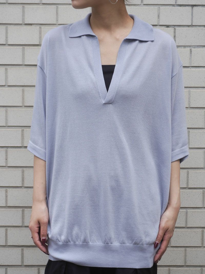 美品 is-ness × 1LDK KNITTED BIG SKIPPER PO SUMMER S/S SKIPPER KNIT[BLUE GRAY] | 1LDK (ワンエルディー