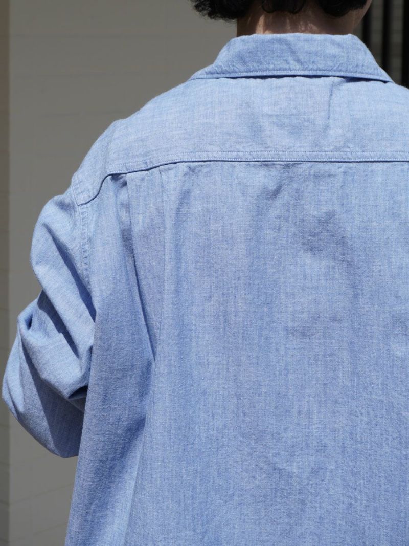 Unlikely Open Collar Work Chambray with Flower[INDIGO