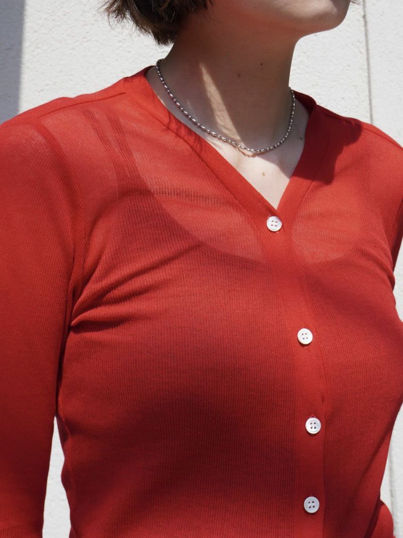 トップス Ernie Palo Sheer Rib Vneck Cardigan Red Sheer Rib Vneck Cardigan[RED] | 1LDK (ワンエルディーケー