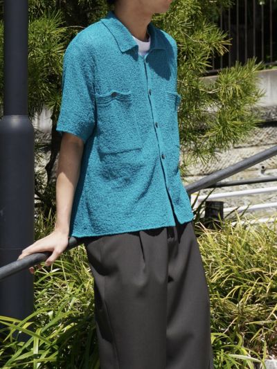 COTTON SHEER KNIT OPEN COLLAR SHIRT[TEAL GREEN]