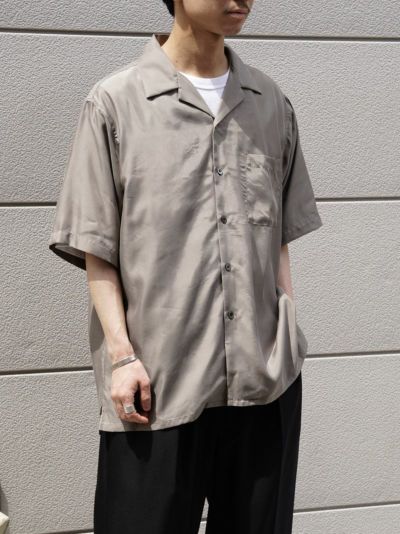 CUPRO TWILL OVERSIZED OPEN COLLAR SS SHIRT[TAUPE]