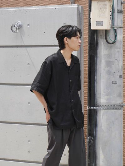 VIS/LI TWILL OVERSIZED OPEN COLLAR SS SHIRT[BLACK]