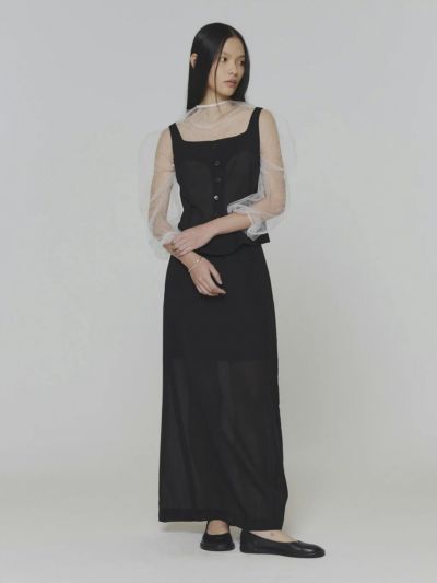 SHEER MAXI LONG SKIRT[BLACK]