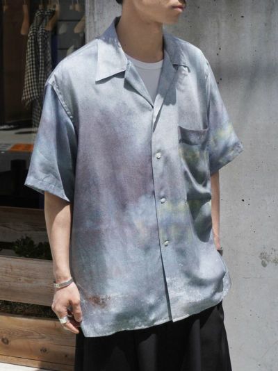 LANDSCAPE PRINTED TENCELL POPLIN OPEN COLLAR SHIRT[BLUE]