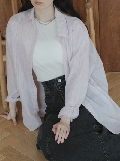 SHEER REGULAR COLLAR SHIRT[PINK STRIPE]