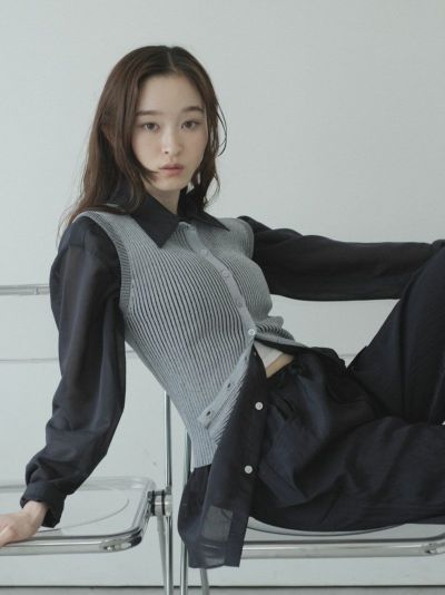 SHEER REGULAR COLLAR SHIRT[NAVY]