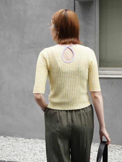 Check jacquard knit s/s[YELLOW]
