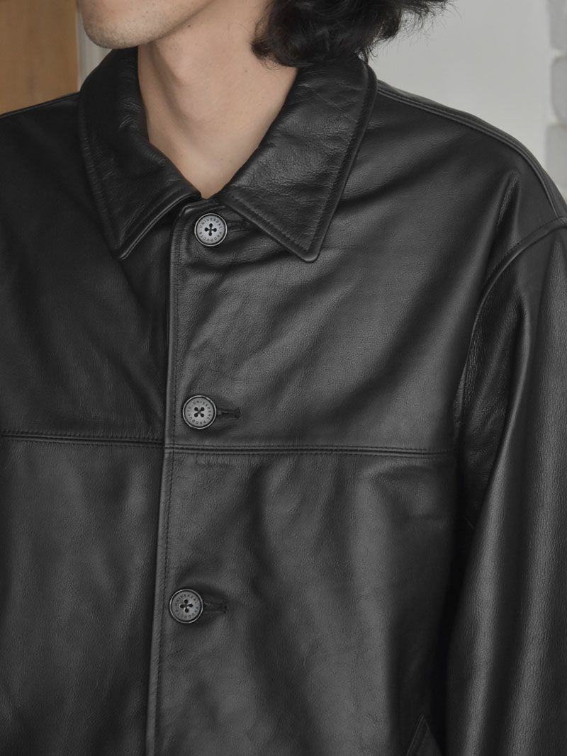 old leather car coat black L 本革 黒 Women's Black Leather Car Coat - Real Lambskin – Decrum