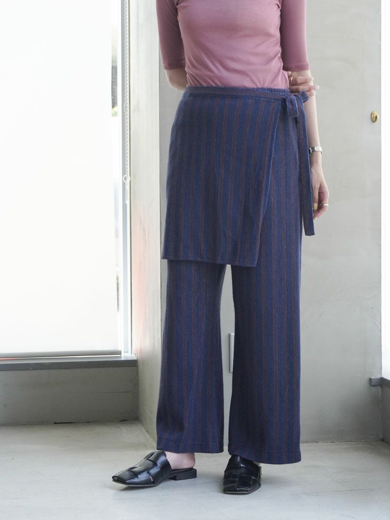 Cotton inray stripe pants with apron[NAVY] | 1LDK (ワンエル
