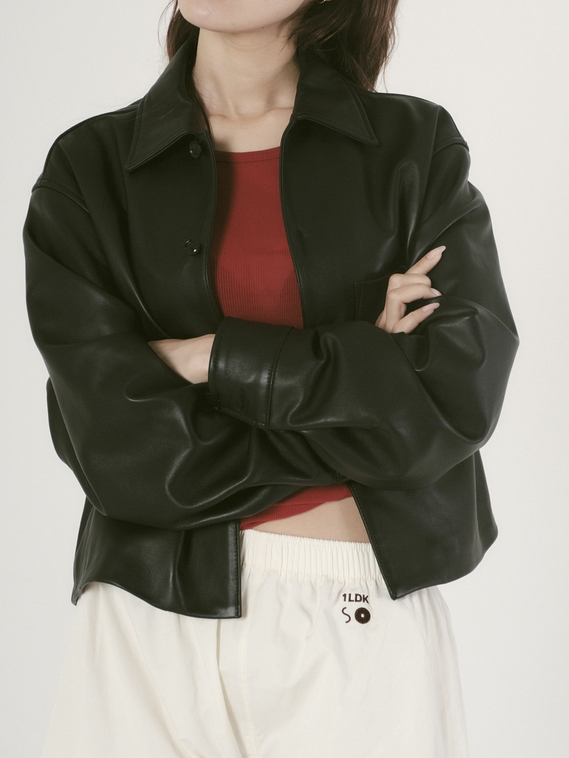 Cropped Leather Shirt Jacket[BLACK] | 1LDK (ワンエルディーケー