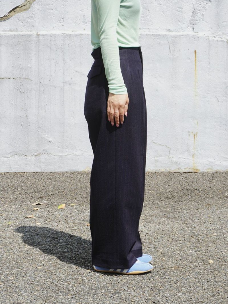 WOOL STRIPE WIDE TROUSERS[NAVY STRIPE] | 1LDK (ワンエルディーケー