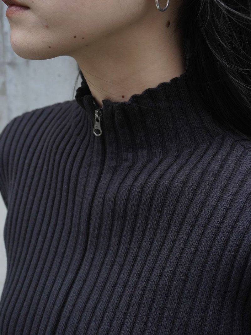 RIBBED HIGH NECK ZIP UP[BLACK] | 1LDK (ワンエルディーケー) 公式サイト