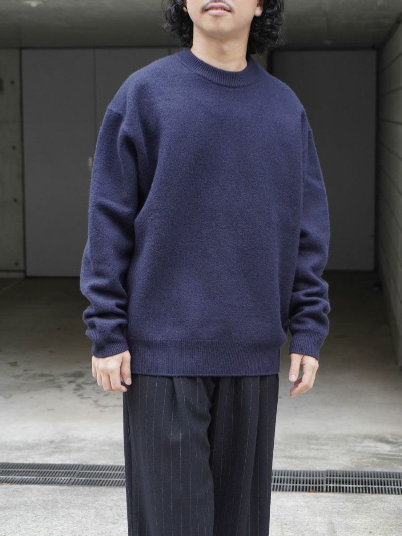 FELTED MERINO WOOL CREW NECK KNIT[NAVY] | 1LDK (ワンエルディーケー