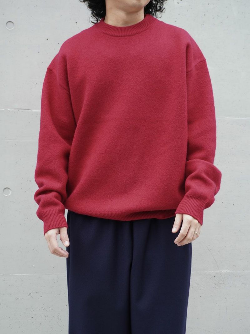 FELTED MERINO WOOL CREW NECK KNIT[RED] | 1LDK (ワンエルディーケー