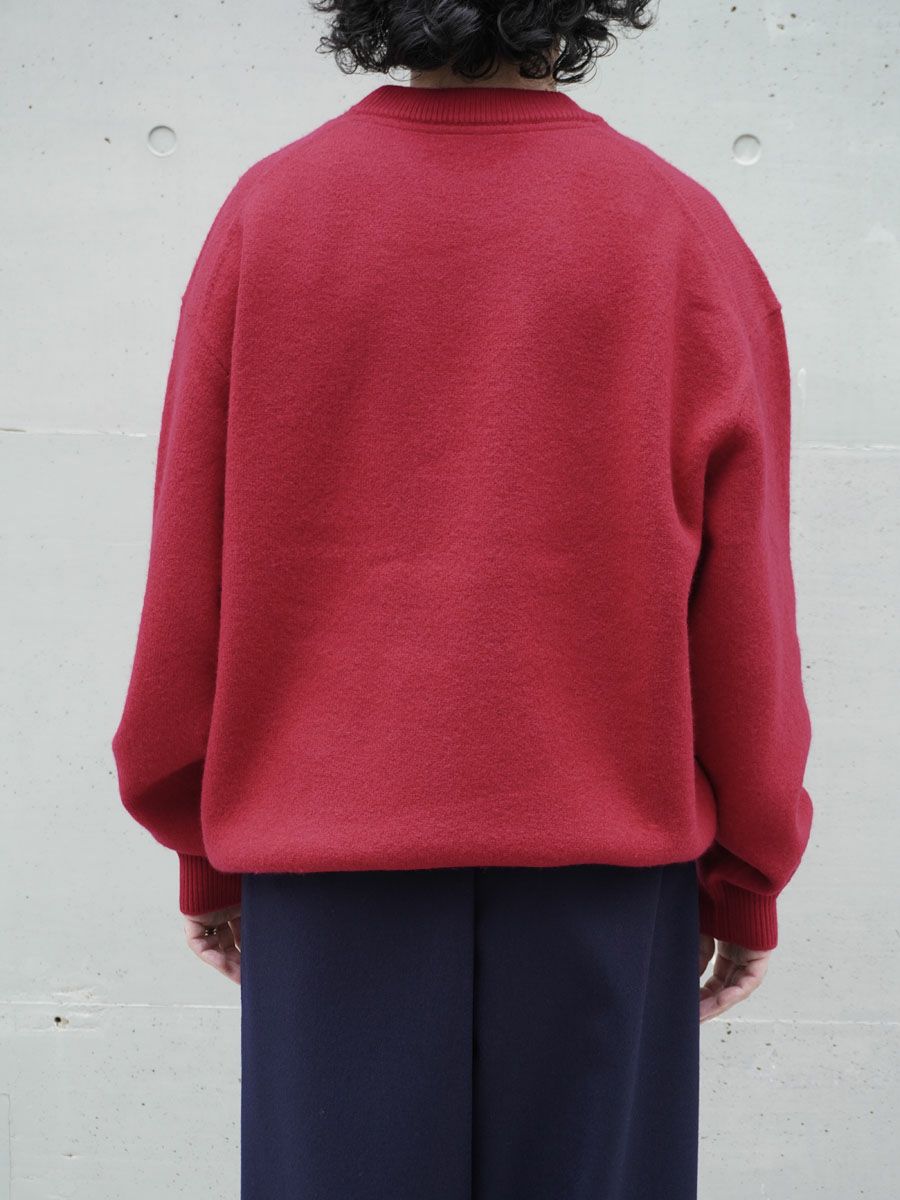 FELTED MERINO WOOL CREW NECK KNIT[RED] | 1LDK (ワンエルディーケー