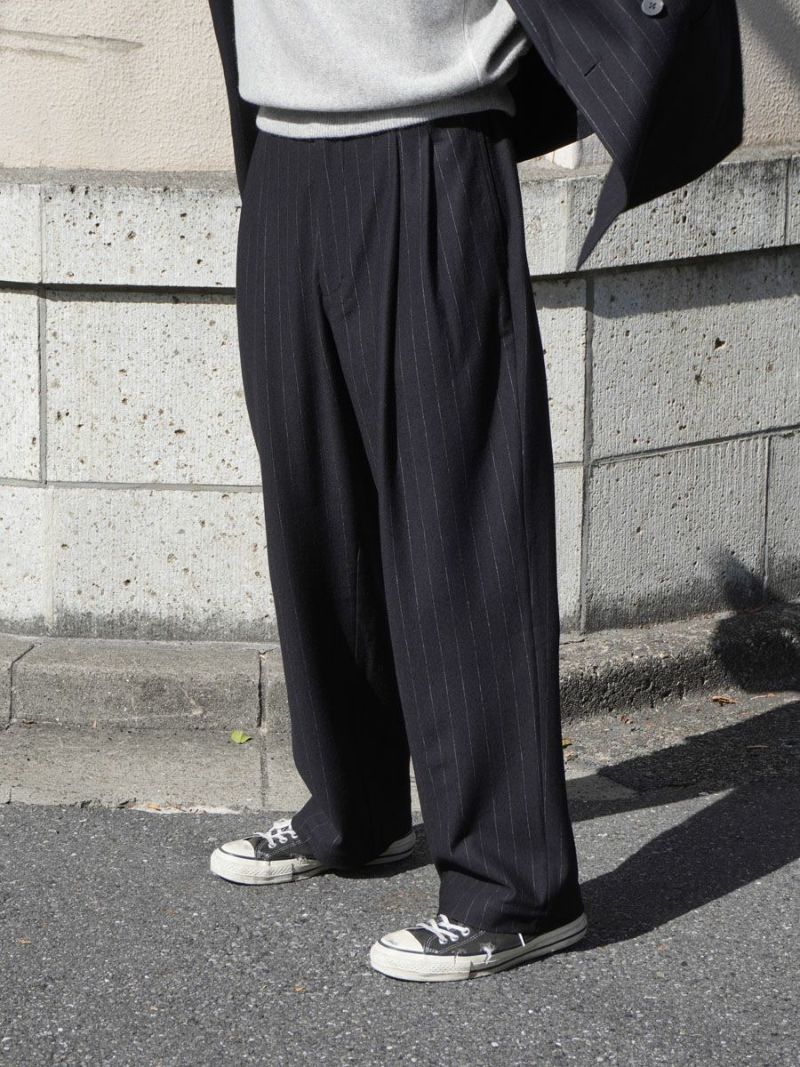 36G Wool Stripe Trouser[BLACK(Night Black)] | 1LDK (ワンエルディー