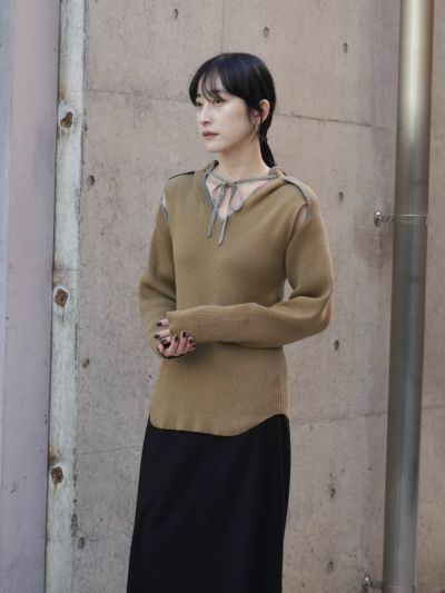 OPEN SLEEVE V/NECK KNIT TOP[CAMEL] | 1LDK (ワンエルディーケー