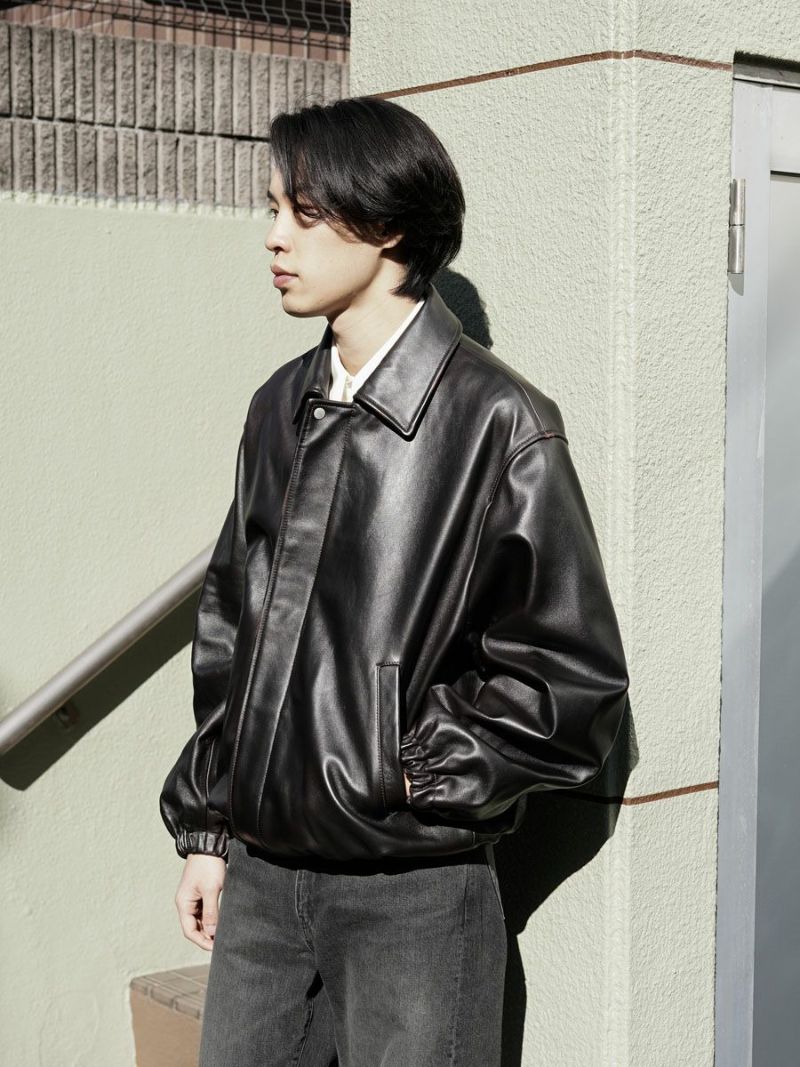 AMERICANA ブラック プルオーバー ジャケット SHEEP LEATHER ZIP SHORT JACKET[DARK BROWN] | 1LDK (ワンエルディー