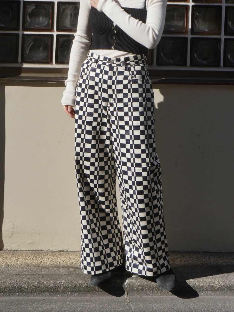 Checkered High Waist Wide Pants[NAVY] | 1LDK (ワンエルディーケー