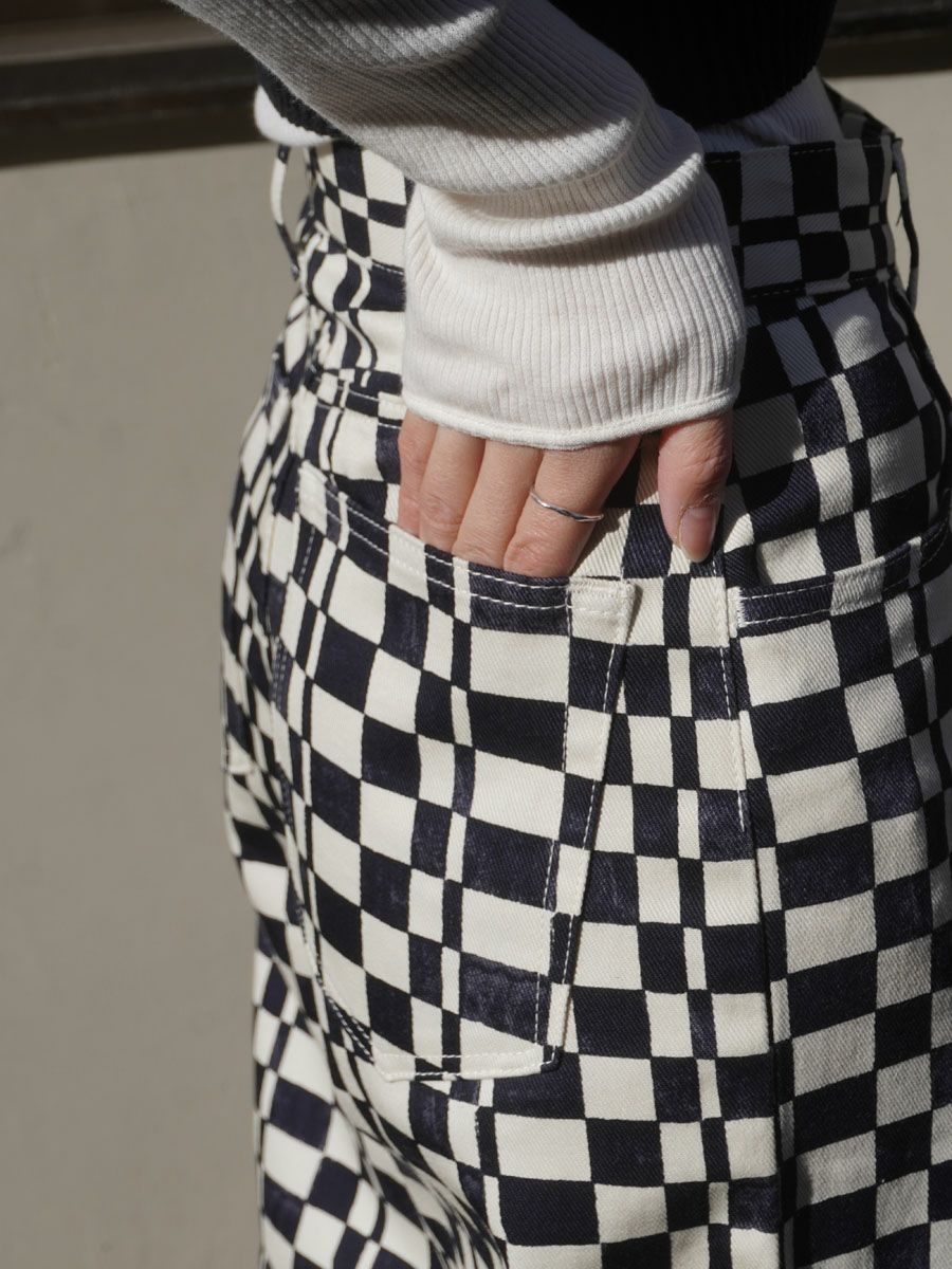 Checkered High Waist Wide Pants[NAVY] | 1LDK (ワンエルディーケー